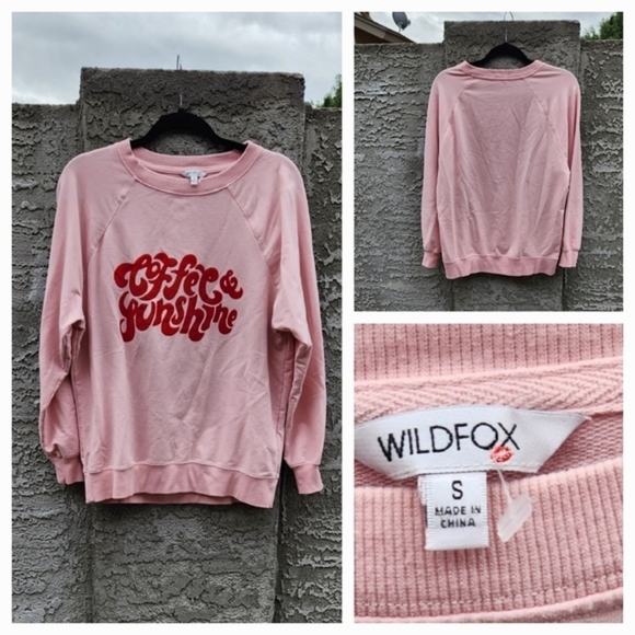 Wildfox Coffee & Sunshine‎ oversized boyfriend pullover red & pink sweatshirt - Picture 2 of 8